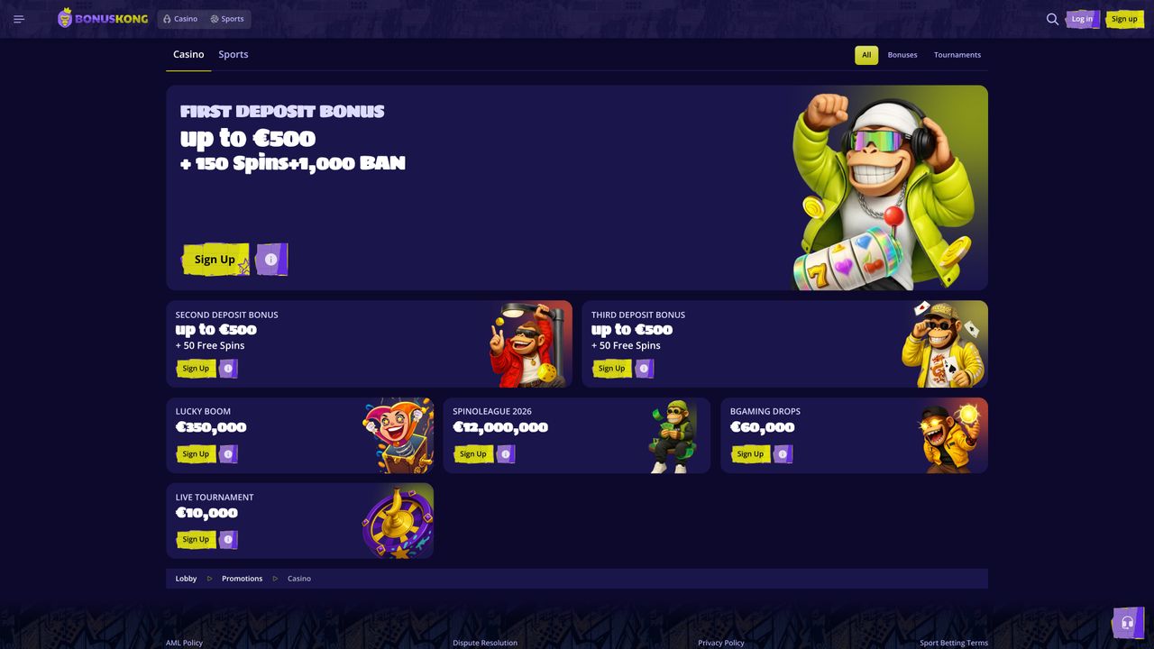 Bonuskong Casino – Krypto-freundliches Casino mit 1.500 EUR Bonus Casino